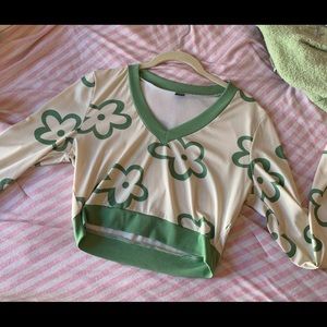 Green Flower Crop Top